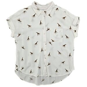 Jane + Delancey LARGE Giraffe Print Button Down Shirt Womens Safari Whimsical